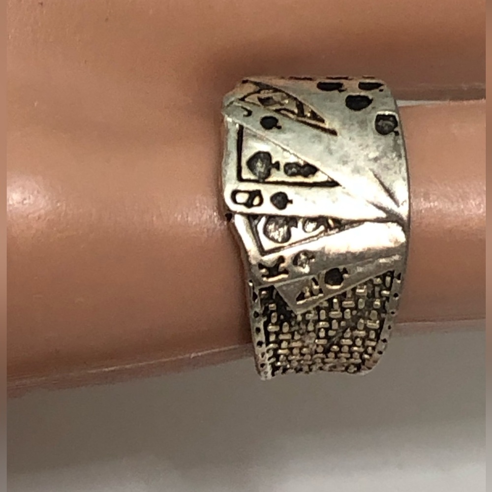 Mens Ring Sterling Silver Plated Poker Playing Cards Adjustable Band Royal Flush